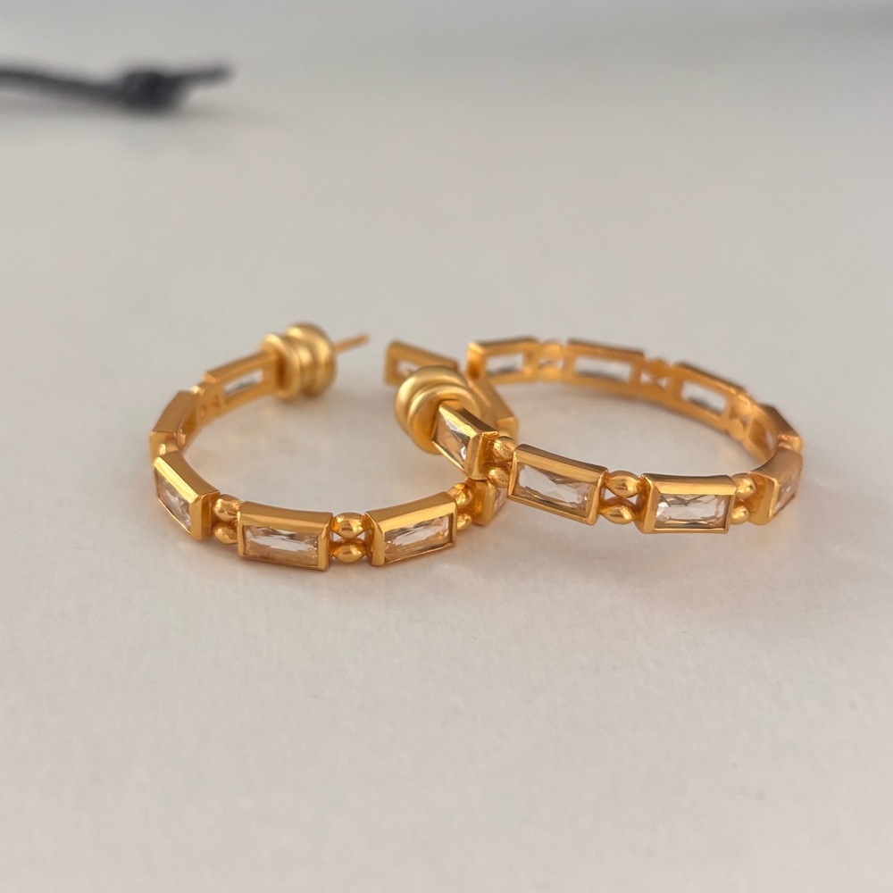 Julie Vos Gold Hoop Earrings with Clear Crystal Bars